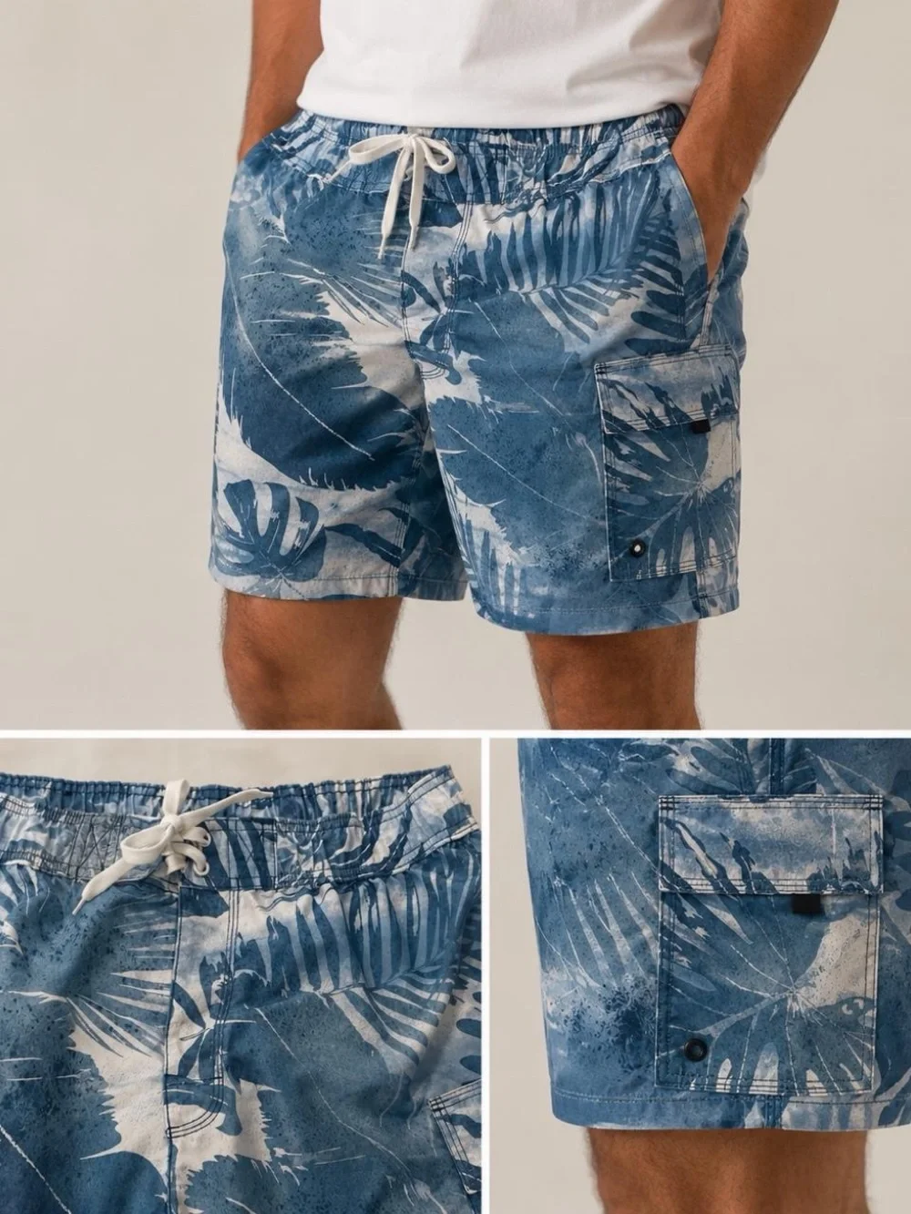 US Apparel Men's Blue Tropical Print Swim Shorts
